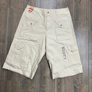 Rusty Cargo Shorts Vintage Y2K Tan Mens Size 34 NWT Utility Pockets Surf Skate
